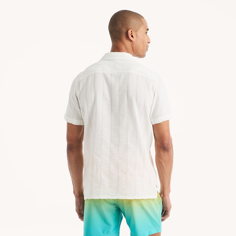 Nautica Men's Seersucker Camp Short-Sleeve Camp Shirt Egret Size L