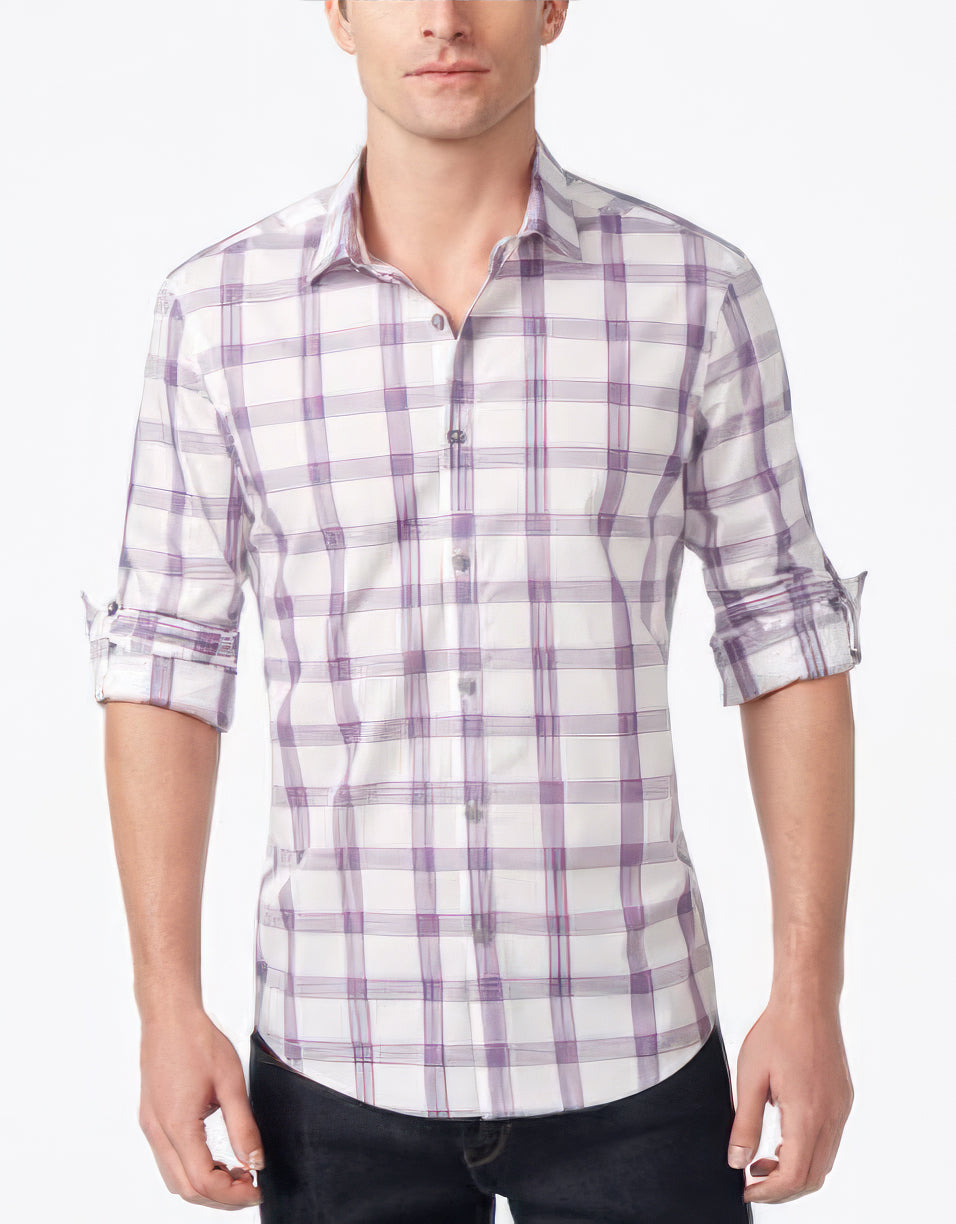 Alfani Men's Regular-Fit Stretch Plaid Shirt Color Bright White Size L