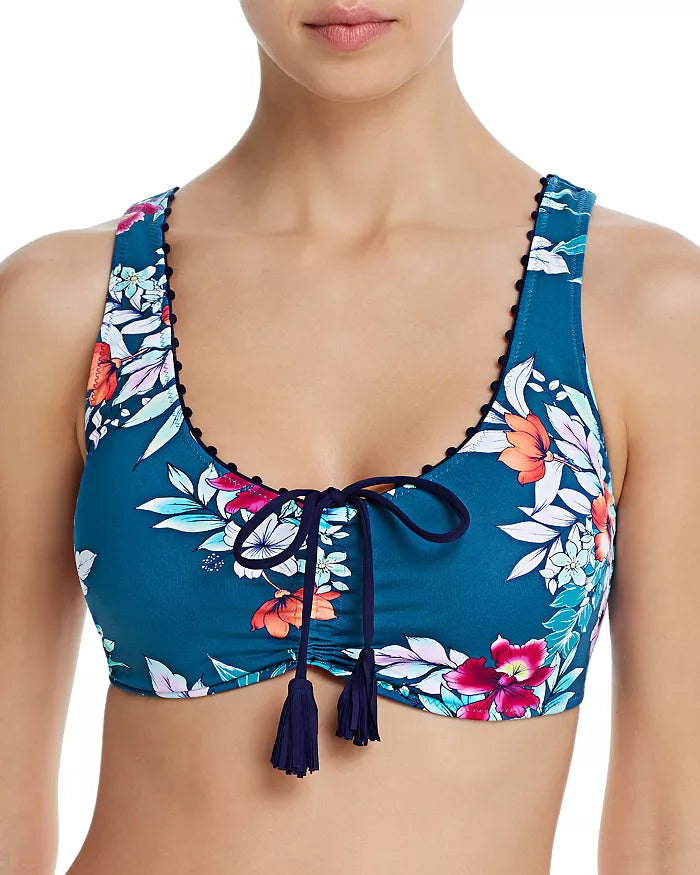 Tommy Bahama Reversible Off-The_Shoulder Tie Front Bikini Top Color Caledon Sea Size L