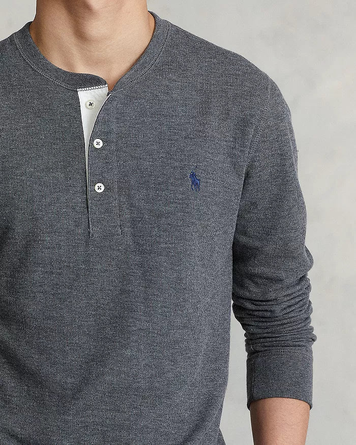 Polo Ralph Lauren Men's Cotton Blend Double Knit Henley Color Medium Flannel Heather Size M