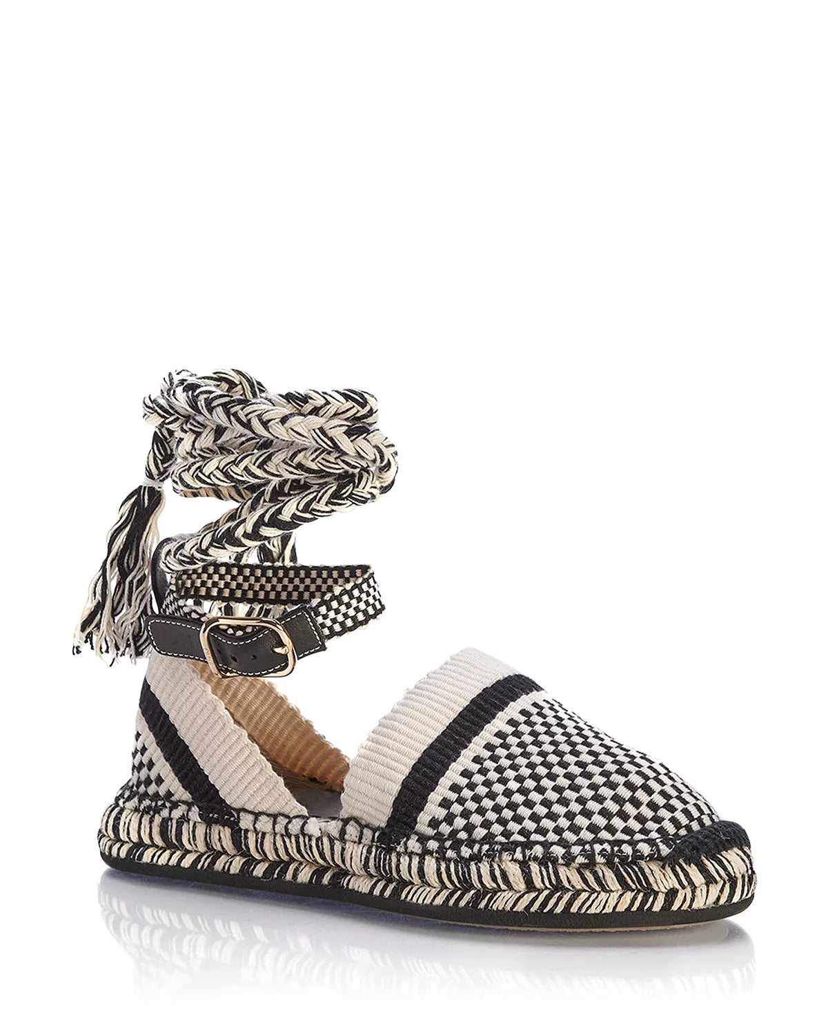 Chloé Women's Meril Ankle Tie Espadrille Flats Color White/Black Size EU 37W/US 6W