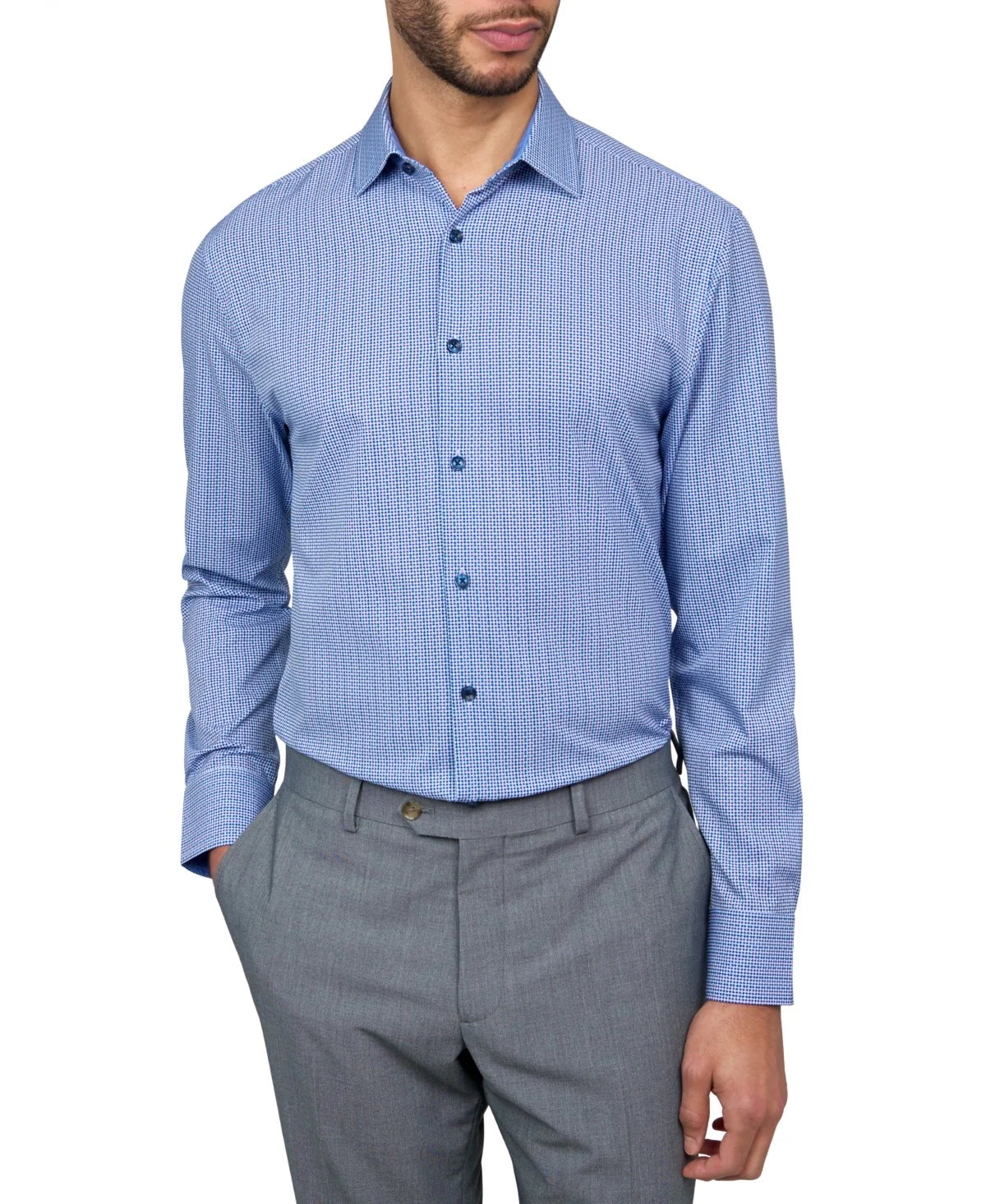 ConStruct Men's Slim-Fit Geometric Button Down Dress Shirt White/Blue Size S 14/14.5
