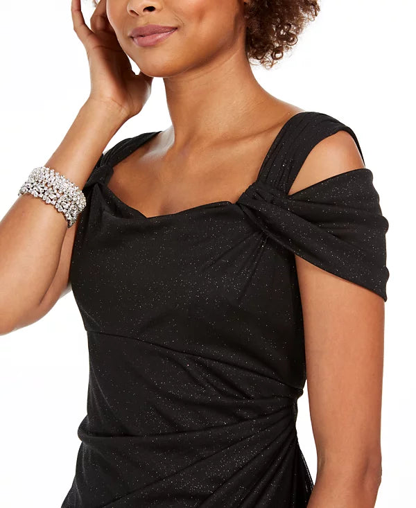 Alex Evenings Women's Cold-Shoulder Draped Metallic Gown Color Black Size 8