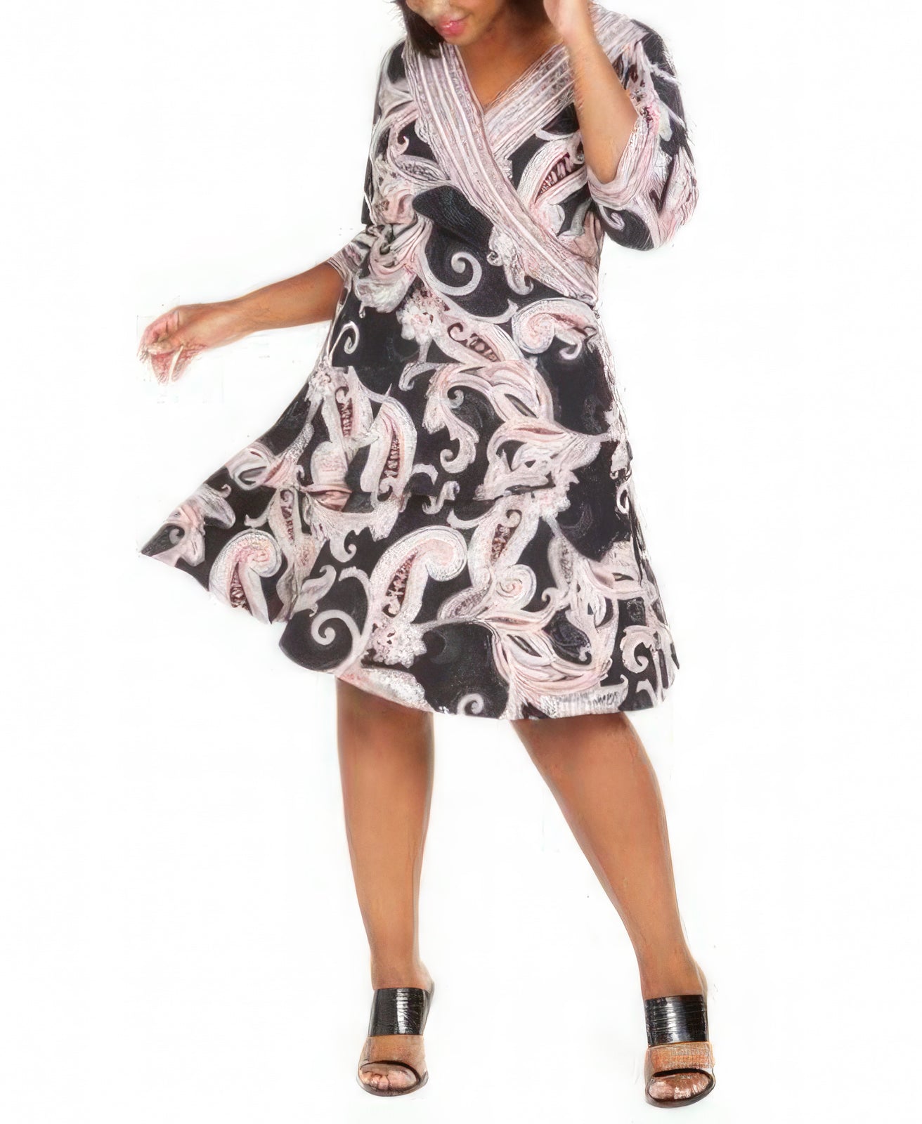 Signature By Robbie Bee Plus Size Paisley-Print Wrap Dress Color Black/Pink Multi Size 3X