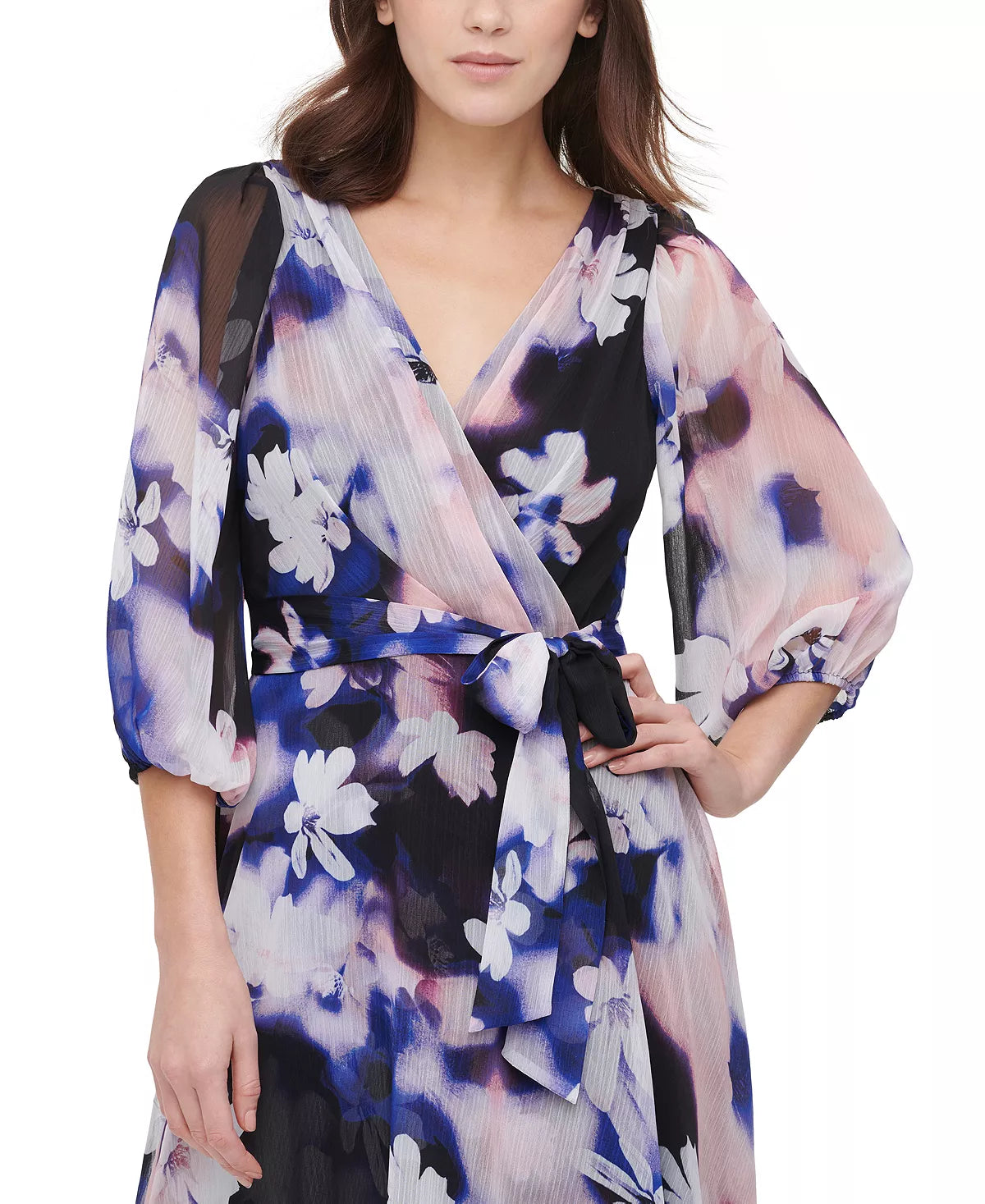 DKNY Floral-Print Wrap Dress Color Black Multi Size 10