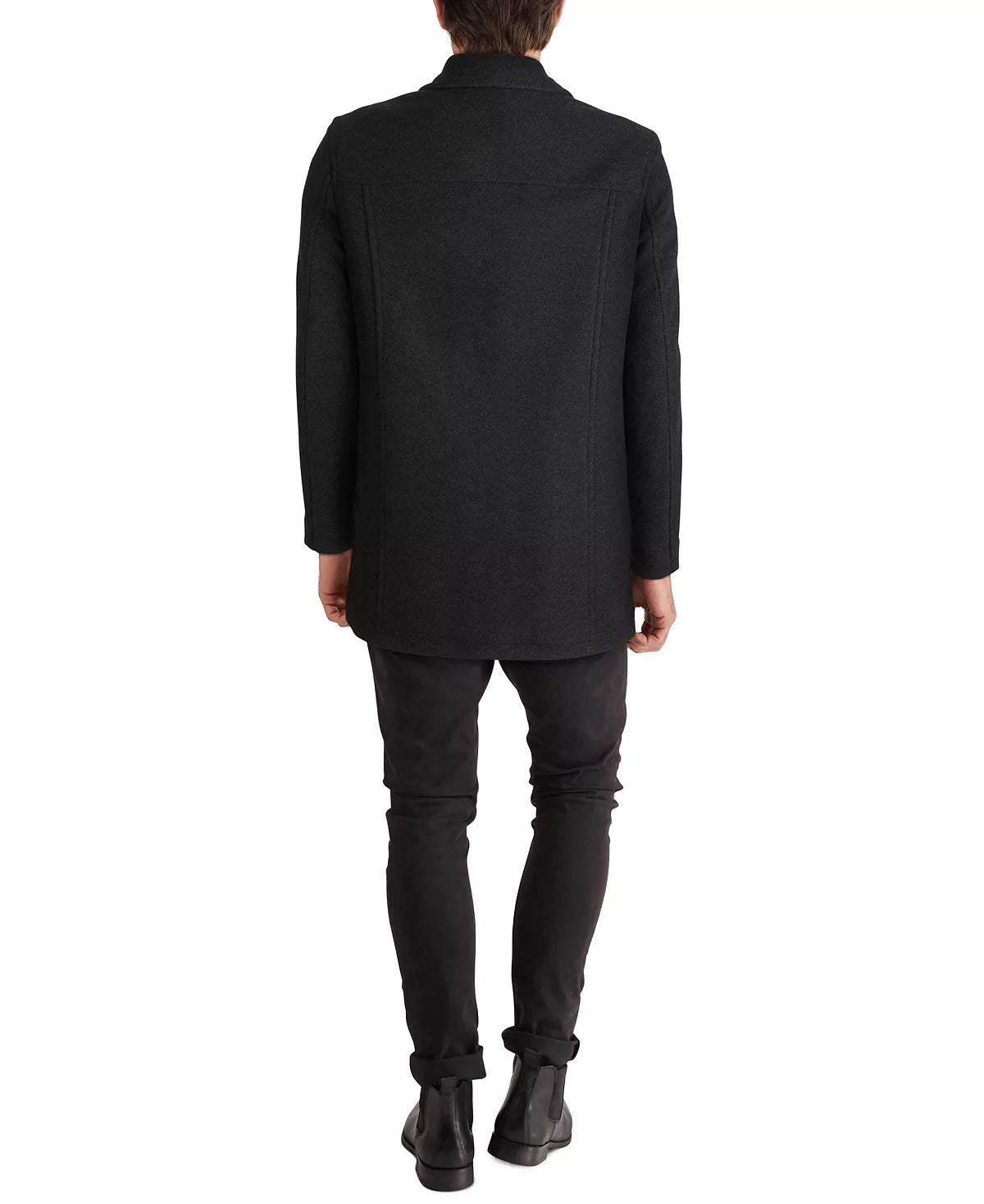 COLE HAAN Men's Classic-Fit Car Coat with Faux-Leather Trim Color Black Size M