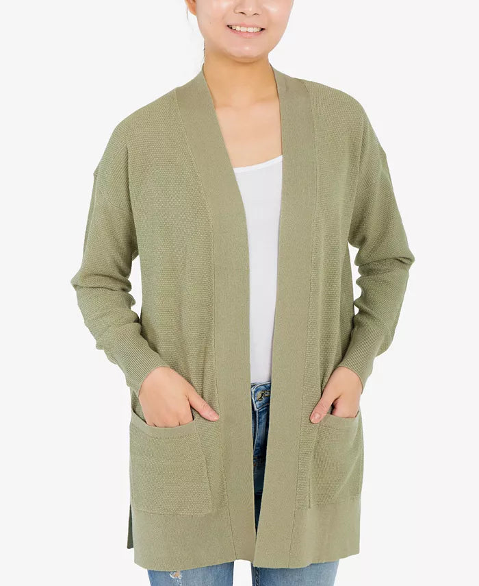 HIPPIE ROSE Juniors Textured-Knit Cardigan Color Eco Olive Size XS