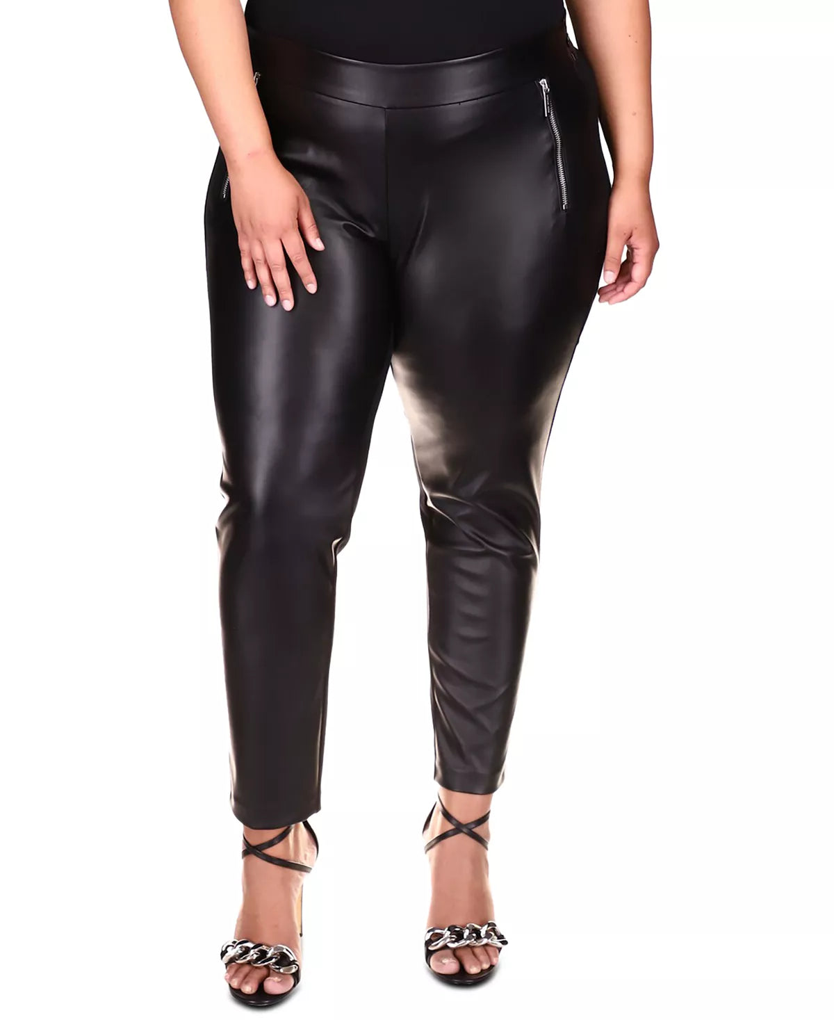Michael Kors Plus Size Faux-Leather Zippered-Pocket Leggings Color Black Size 1X