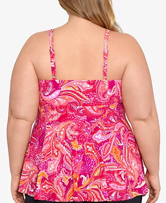 Swim Solutions Plus Size Printed V-Neck Tankini Color Paisley Patch Size 22W