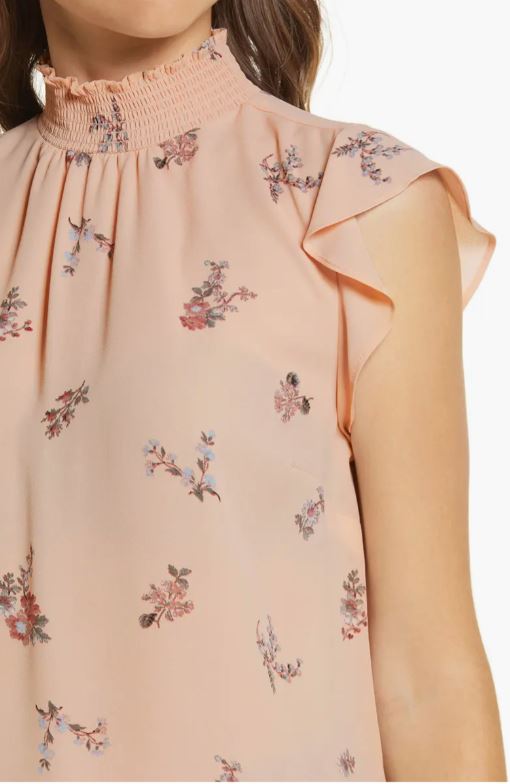 Vince Camuto Women's Smocked Neck Ruffle Sleeve Blouse Color Belini Size M