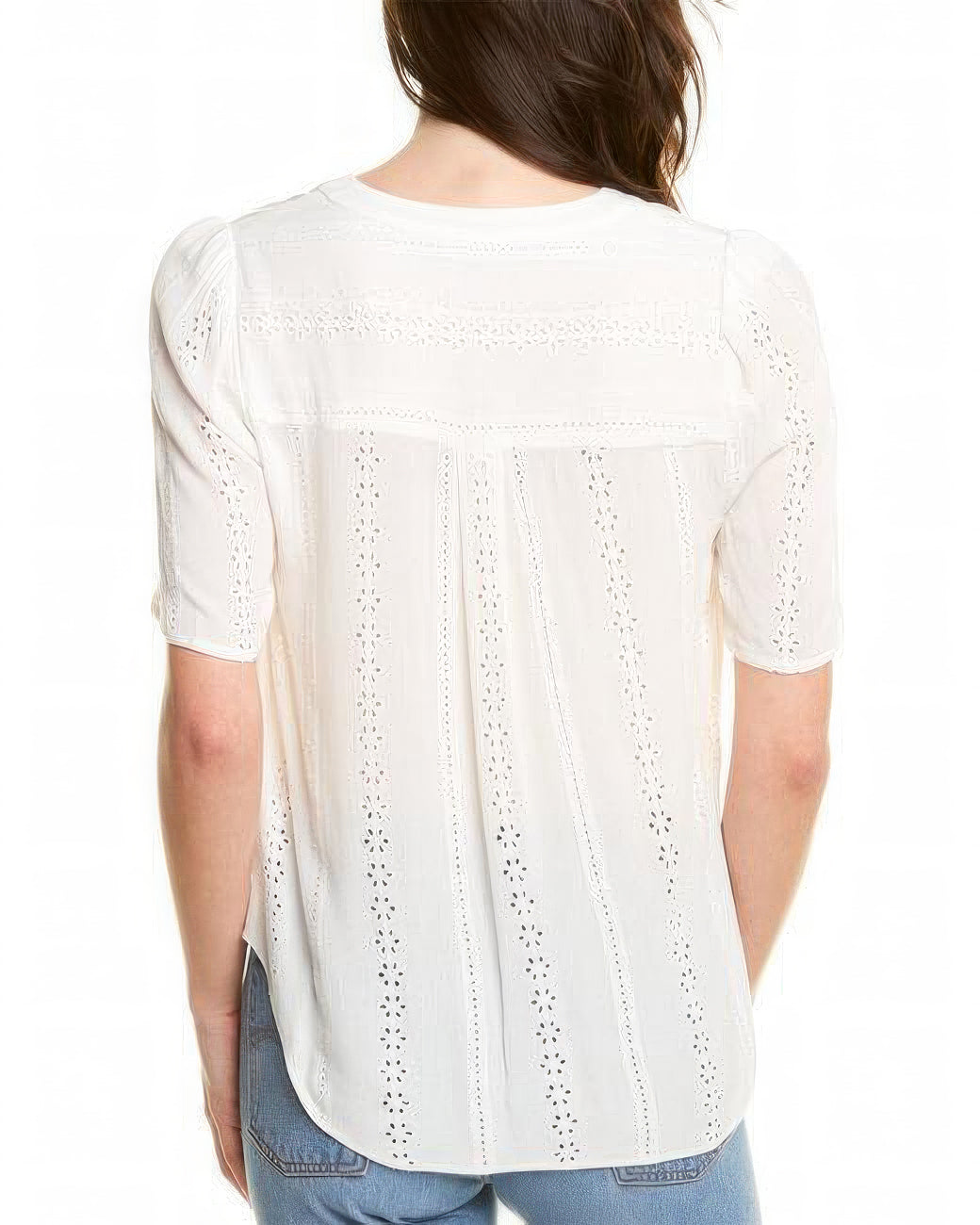 1.STATE Women's Eyelet Crinkle Gauze Top Blouse Color White Size S