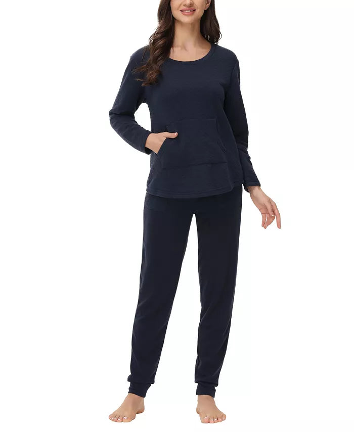 Beautyrest Kangaroo Long Sleeve Top w/ Jogger Set Navy Size S