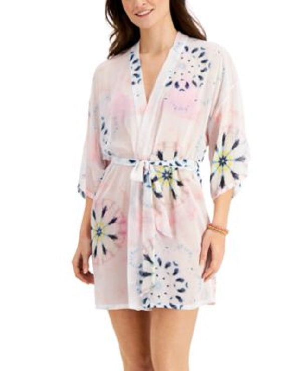 Miken Juniors Tie-Dyed Open-Front Cover-up Color Pink Tie Dye Size L