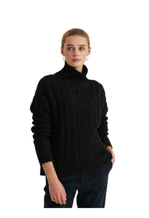 Lauren Ralph Lauren Cable-Knit Turtleneck Sweater Color Polo Black Size M