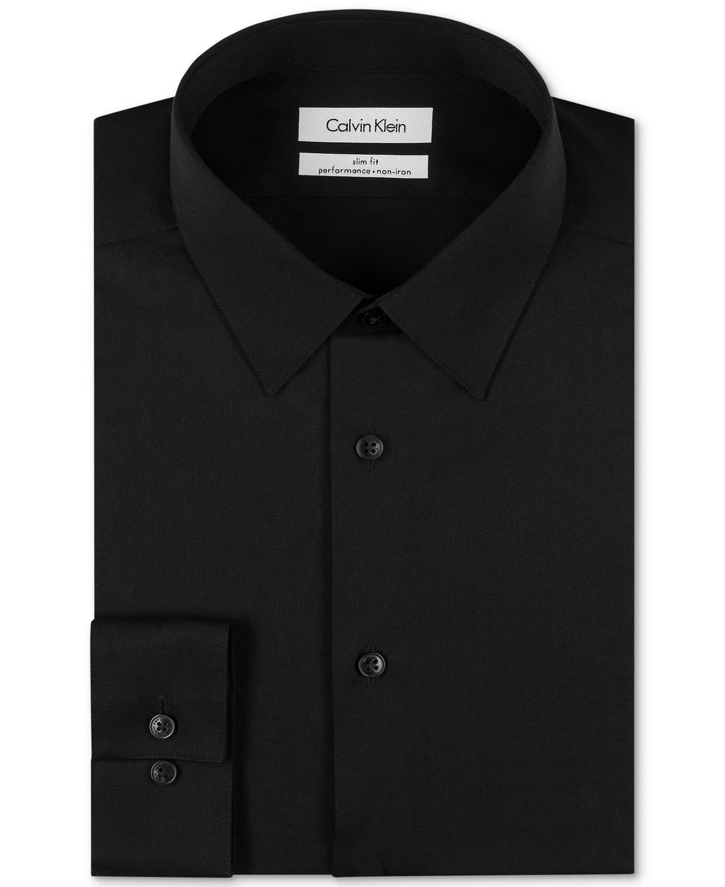Calvin Klein Men's Slim-Fit Non-Iron Herringbone Dress Shirt Black 16.5 34/35