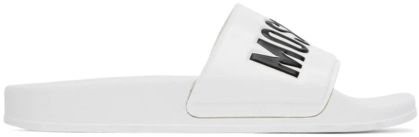 MOSCHINO Women's White Logo Pool Slides Color White Size EU 36/US 6