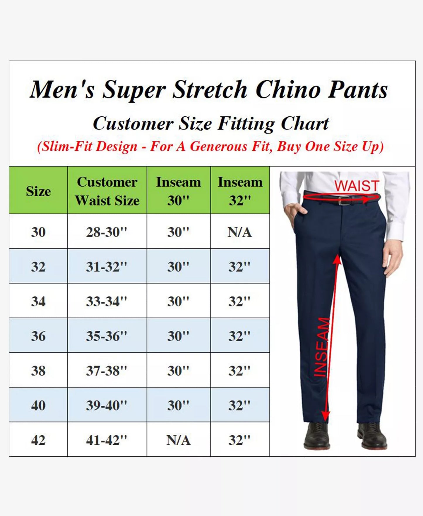 Galaxy by Harvic Men's Super Stretch Slim Fit Chino Pants Navy W36xL30