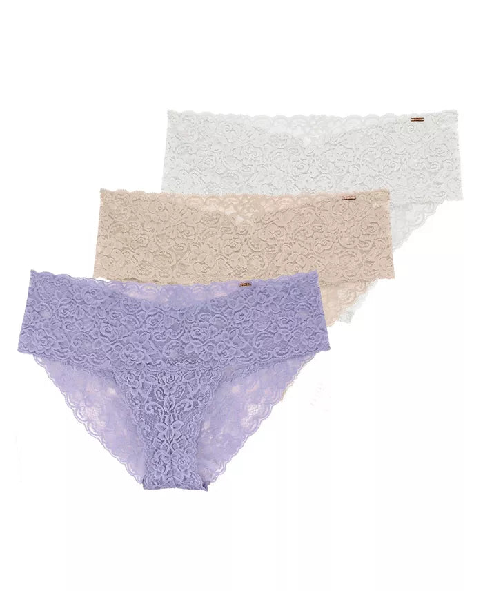 Dorina Women's Lana 3 Piece All Lace Brief Underwear Purple, Beige, Ivory Size L