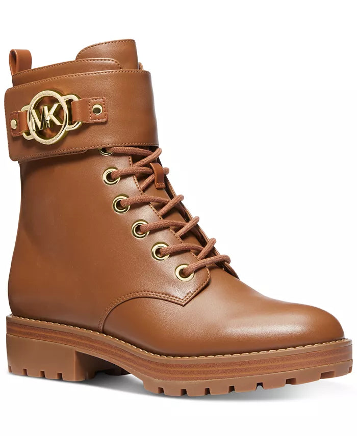 Michael Kors Women's Rory Lace-Up Signature Strap Ankle Booties Luggage Size 6