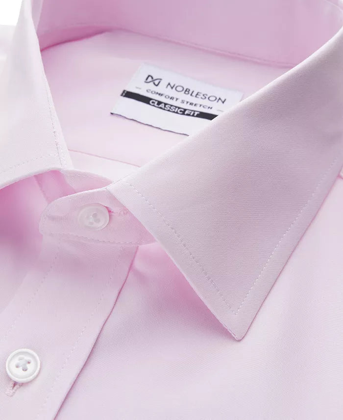 NOBLESON Men's Classic-Fit Solid Dress Shirt Pink Size XL