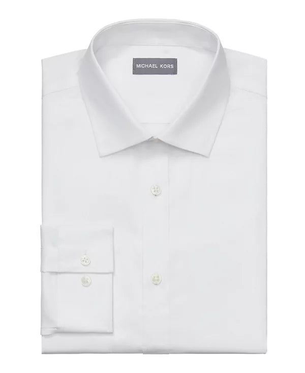Michael Kors Men's Airsoft Slim Fit Untucked Length Stretch Dress Shirt White 16/16.5 34/35