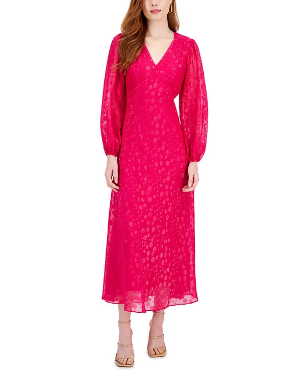 Taylor Petite Clip-Dot Chiffon Maxi Midi Dress Color Pinkolious Size 8P