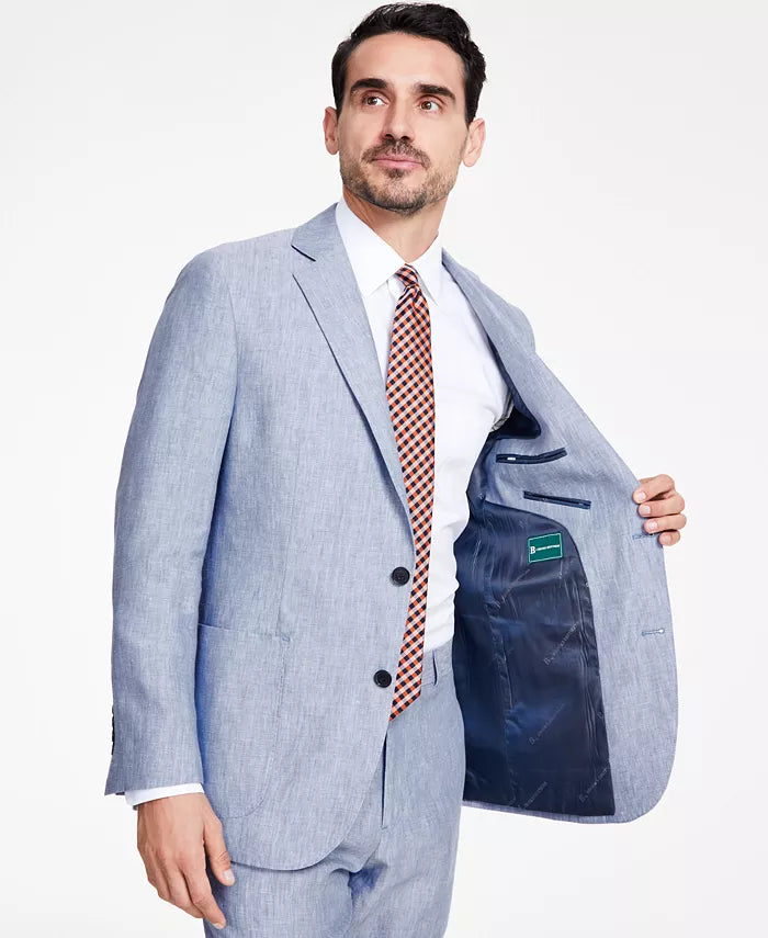 Brooks Brothers Men's Classic-Fit Solid Linen Suit Jacket Color Blue Size 42L