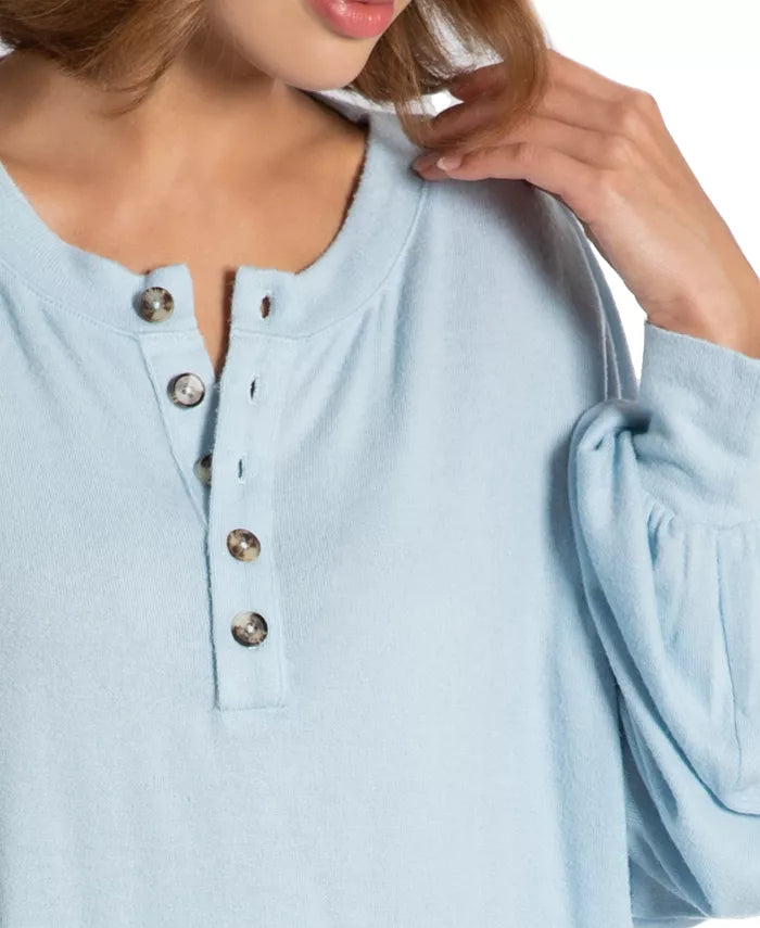 Midnight Bakery Women's Blair Hacci Long Sleeve Pajama Top Color Baby Blue Size S