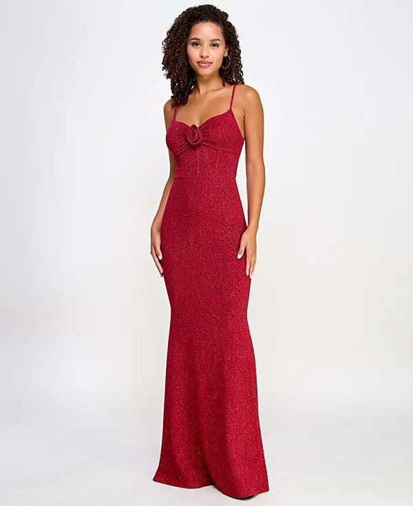 BCX Juniors Rose-Trim Bustier Gown Color Red Size M