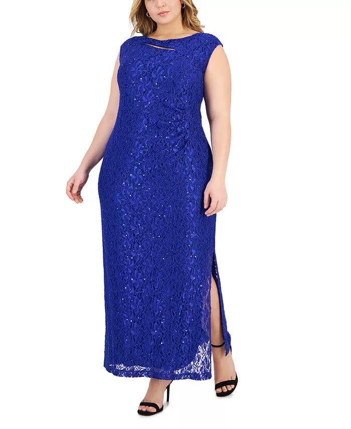 Connected Plus Size Cutout-Detail Lace Maxi Dress Cobalt Size 14W