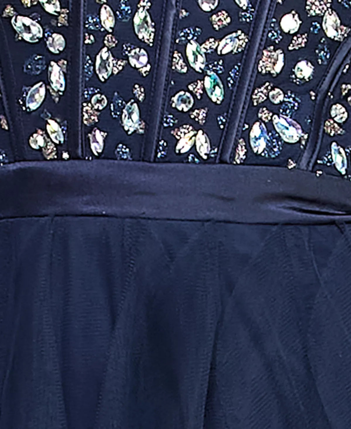 pear culture Juniors Embellished Ruffled Strapless Gown Color Navy Size 1