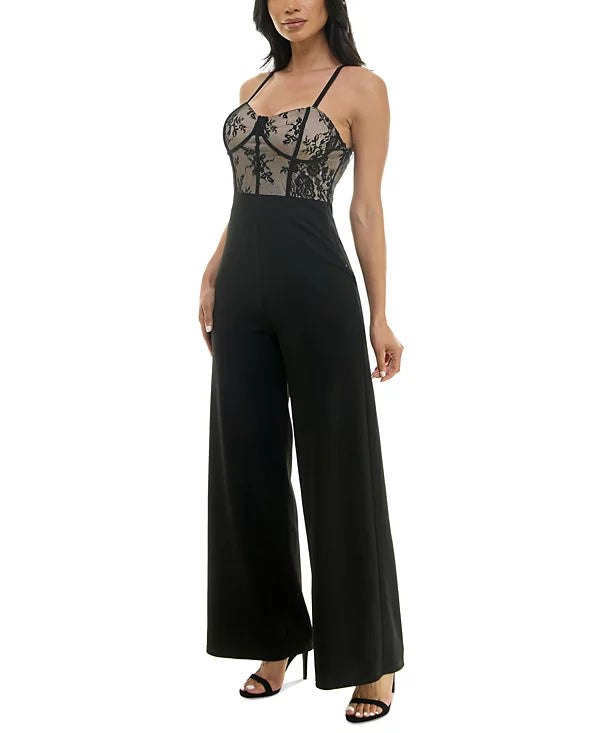 Almost Famous Juniors' Strappy Sweetheart-Neck Jumpsuit Color Black Size M