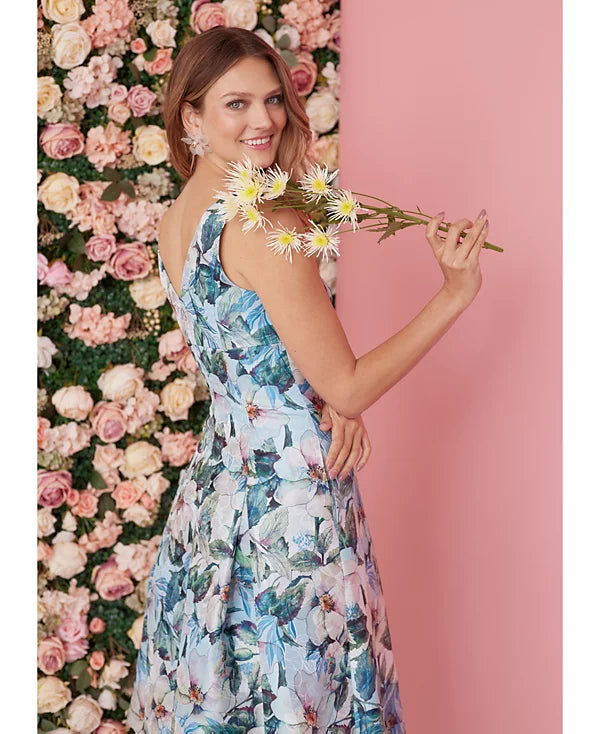 Adrianna Papell Women's Floral Jacquard Midi Dress Color Blue Multi Size 2