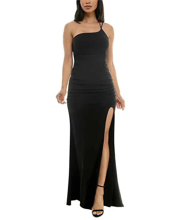 Emerald Sundae Juniors One-Shoulder Side-Slit Gown Color Black Size XL