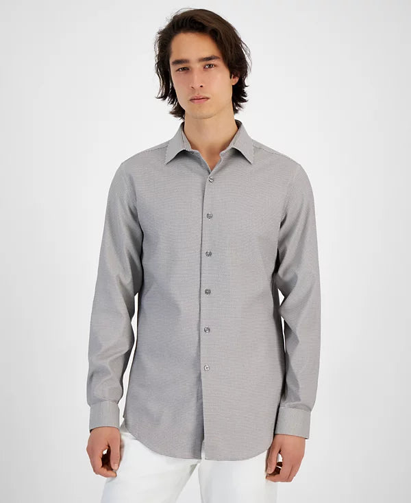 Alfani Men's Slim-Fit Dobby Dress Shirt Gray/White 15/15.5 32/33