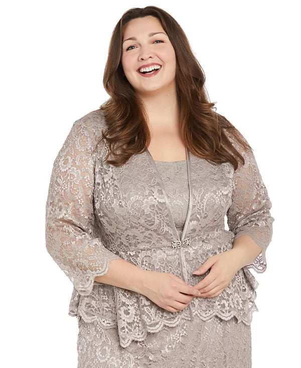 RM Richards Plus Size Metallic Lace Jacket & Dress Color Champagne Size 16W