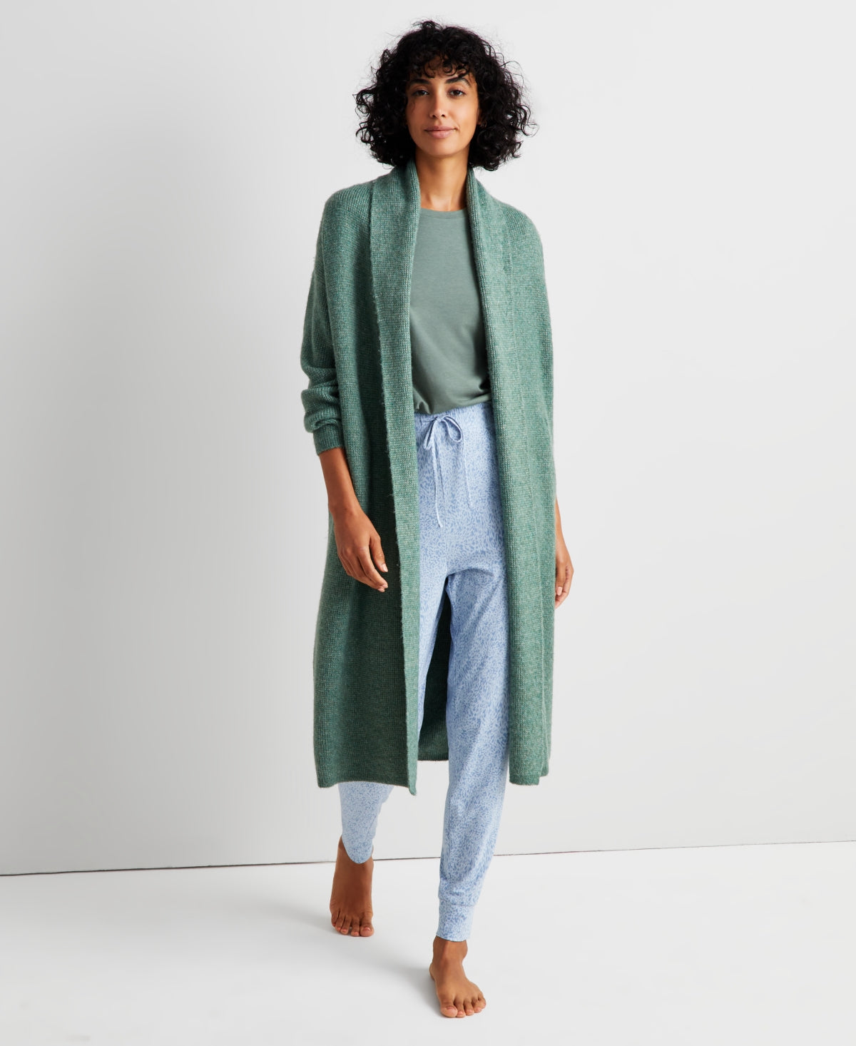 State of Day Women's Knit Long-Sleeve Duster Robe Organic Green Size XL/2XL