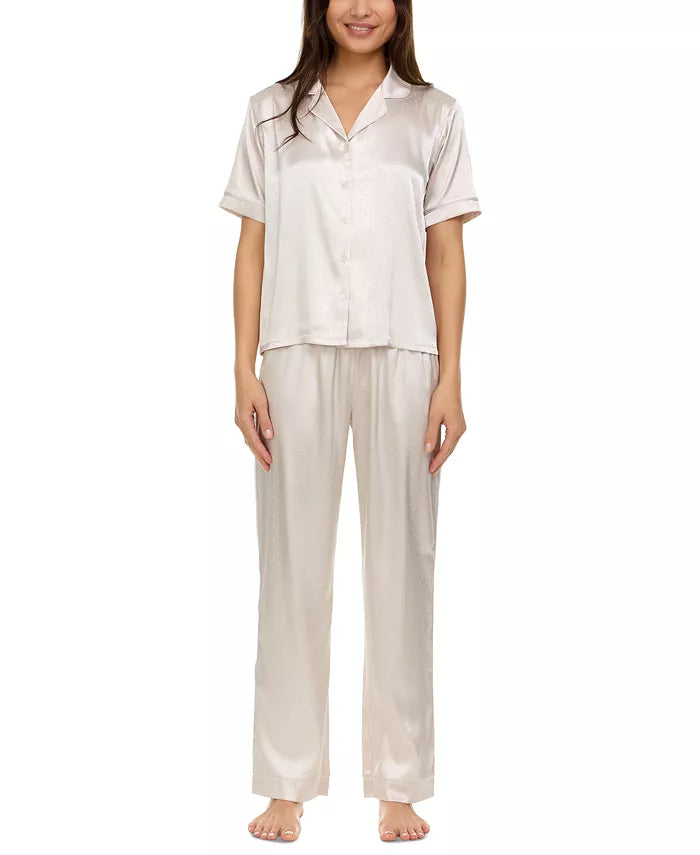 Flora by Flora Nikrooz Women's 2-Pc. Jamie Satin Jacquard Pajama Set Beige Size S