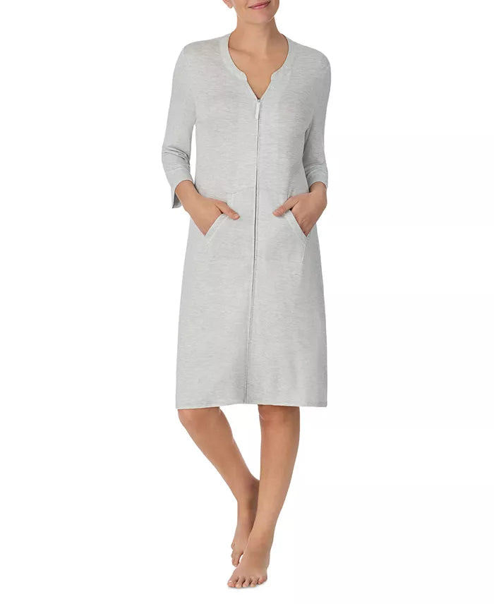 Ellen Tracy Women's Zip-Front 3/4-Sleeve Robe Grey Heather Size XL