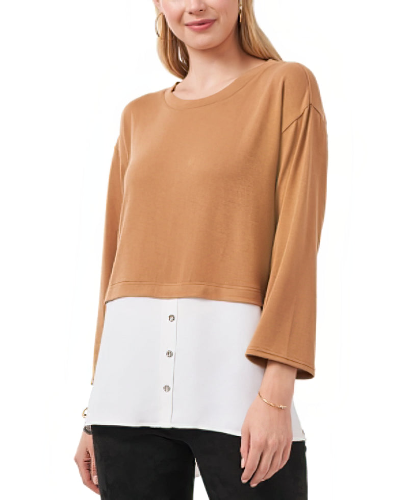 Vince Camuto Women's Layered-Look Top Color Wild Oak Size M