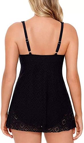 Swim Solutions Women's Crochet Flyaway Tummy Control Swimdress Color Black Size 8