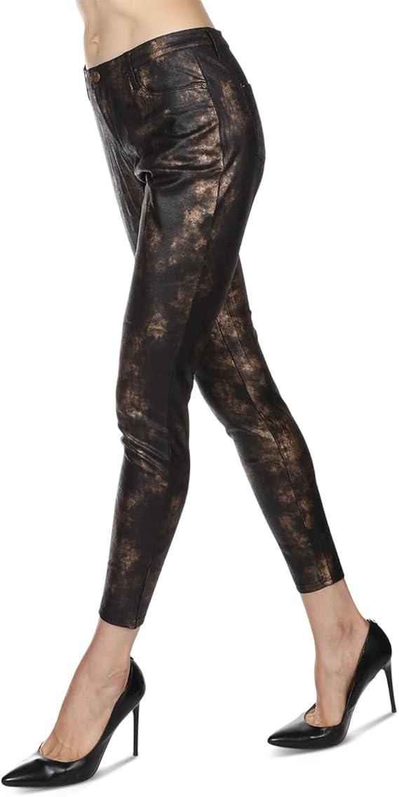 MeMoi Women's Statue Mottled Bronze Ankle Length Leggings Black-Bronze Size S/M