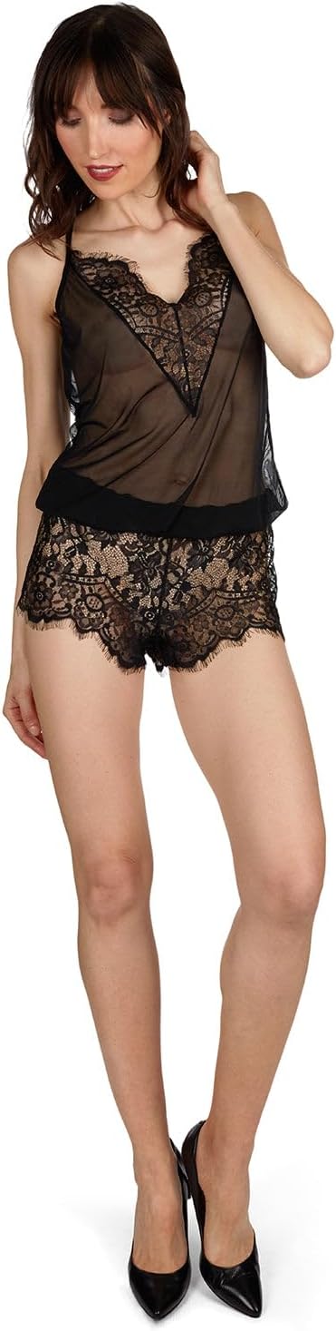 MeMoi Avril Lace Trim Backless Boyshort Romper Black Size S