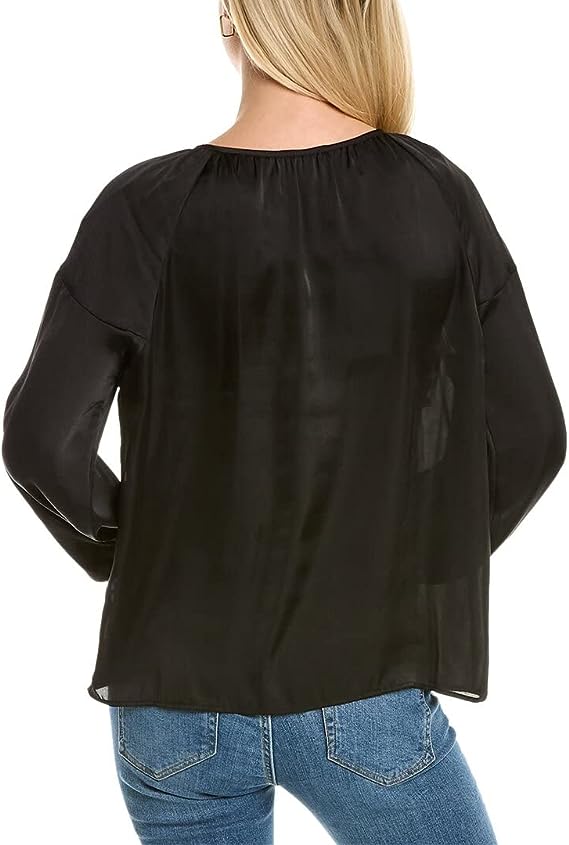 Vince Camuto Womens Keyhole Peasant Blouse Color Rich Black Size XS