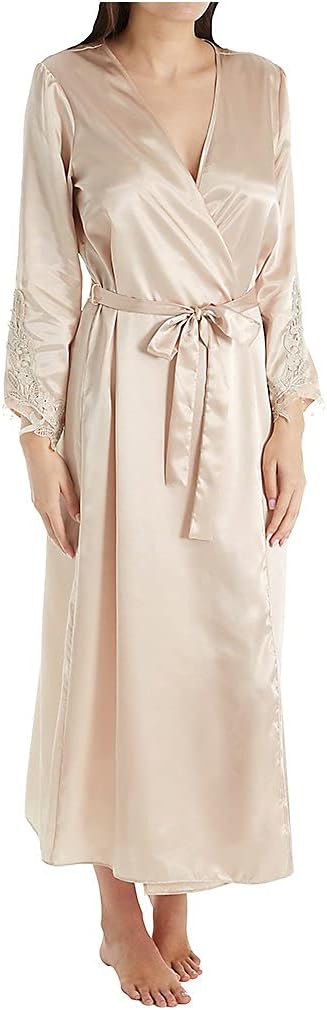 Flora by Flora Nikrooz Stella Charmeuse Venise Trim Robe Almond Size S/M