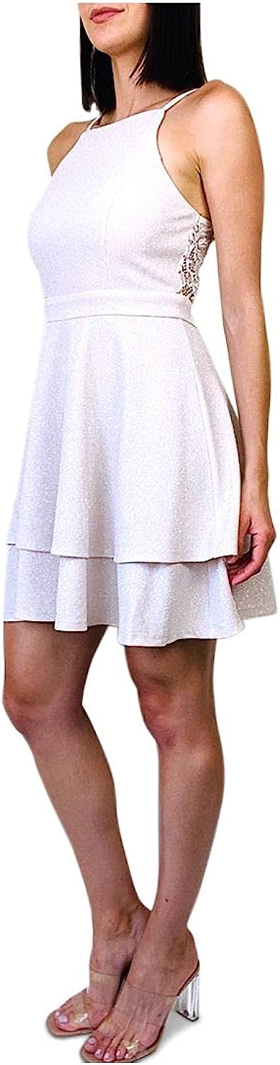 Trixxi Juniors Glitter Lace-Back Fit & Flare Dress Color Champagne Size 15
