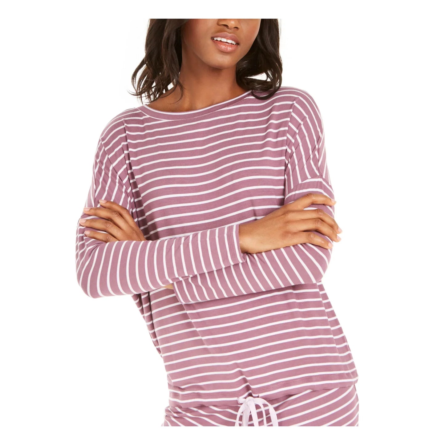 Alfani Women's Okeo-Tex Tie-Waist Sleep Top Color Light Stripe Size L