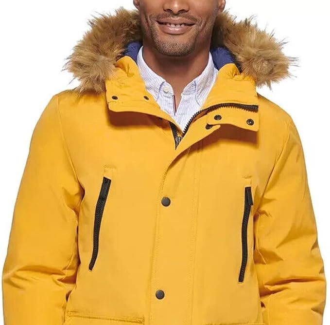Club Room Men's Parka Faux Fur-Hood Jacket Color Yellow Size S