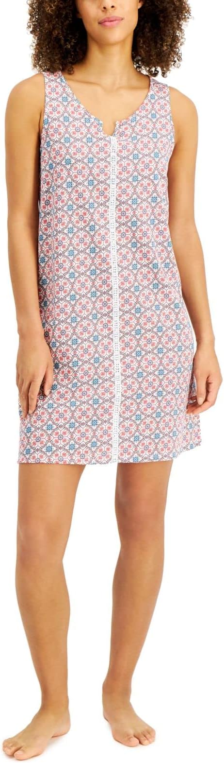 Charter Club Women's Lace-Trim Printed Cotton Nightgown Color Entwine Geo Size XS