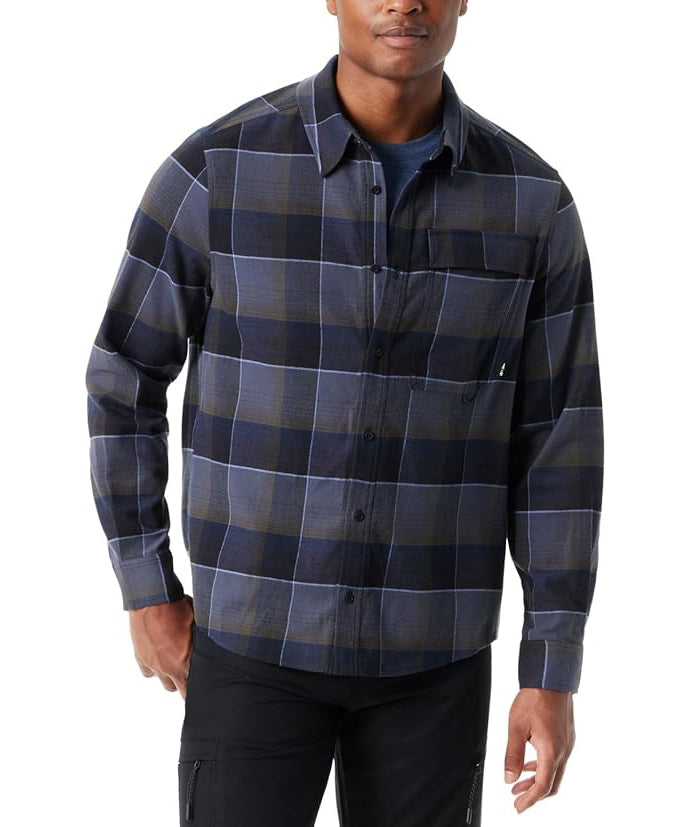 BASS OUTDOOR Men's Classic-Fit Plaid Stretch Flannel Shirt Ombre Blue Size L